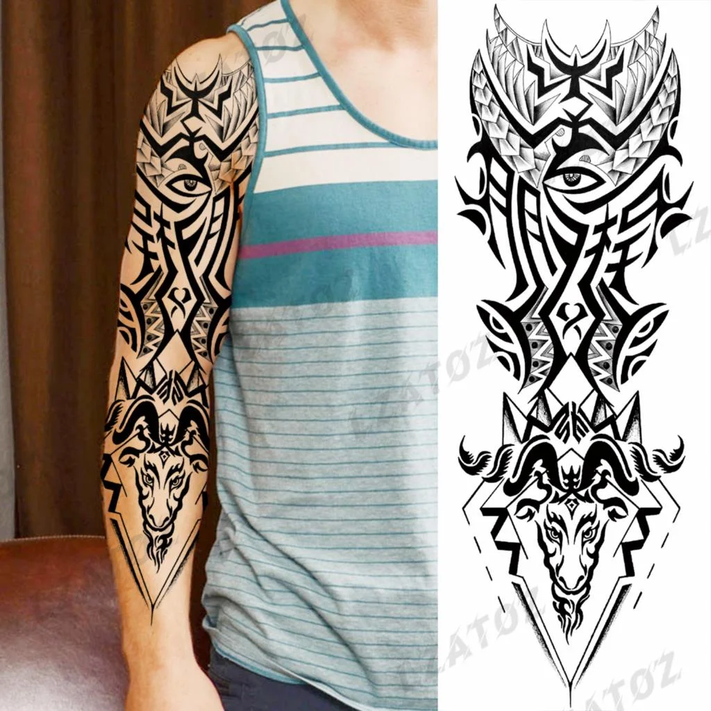 Sdrawing Sleeve Temporary Tattoos For Men Women Realistic Pirate Ship Wolf Tiger Skull Rose Flower Fake Tattoo Sticker Arm Tatoos