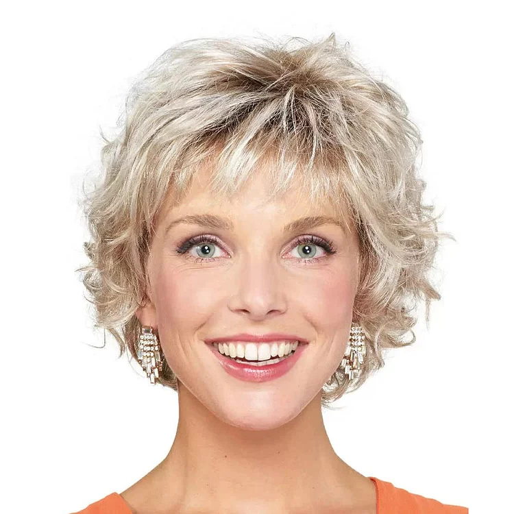 Short Curly Ombre Blonde Wigs For Old Lady