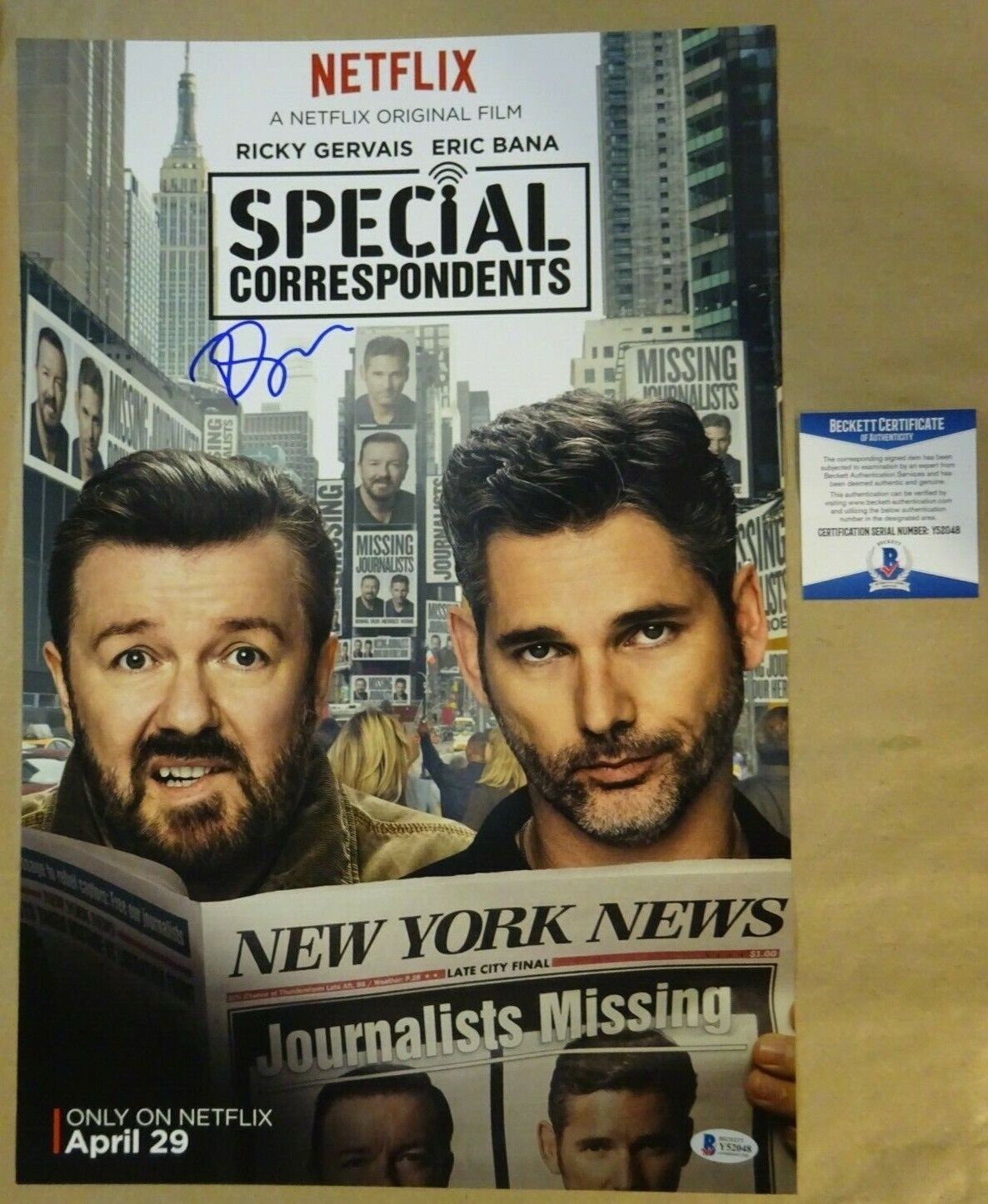 Signed RICKY GERVAIS Autographed SPECIAL CORRESPONDENTS 12x18