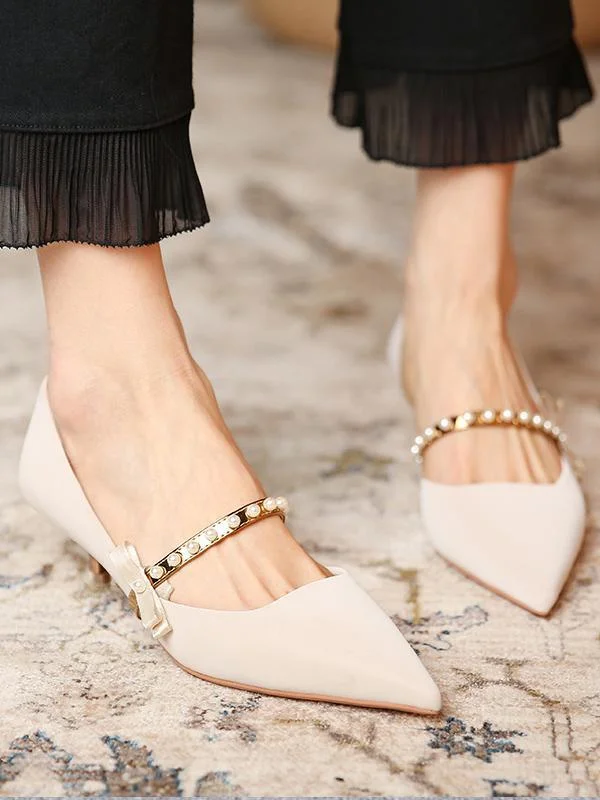 Pearl word with female pointed toe elegant bow side high heels