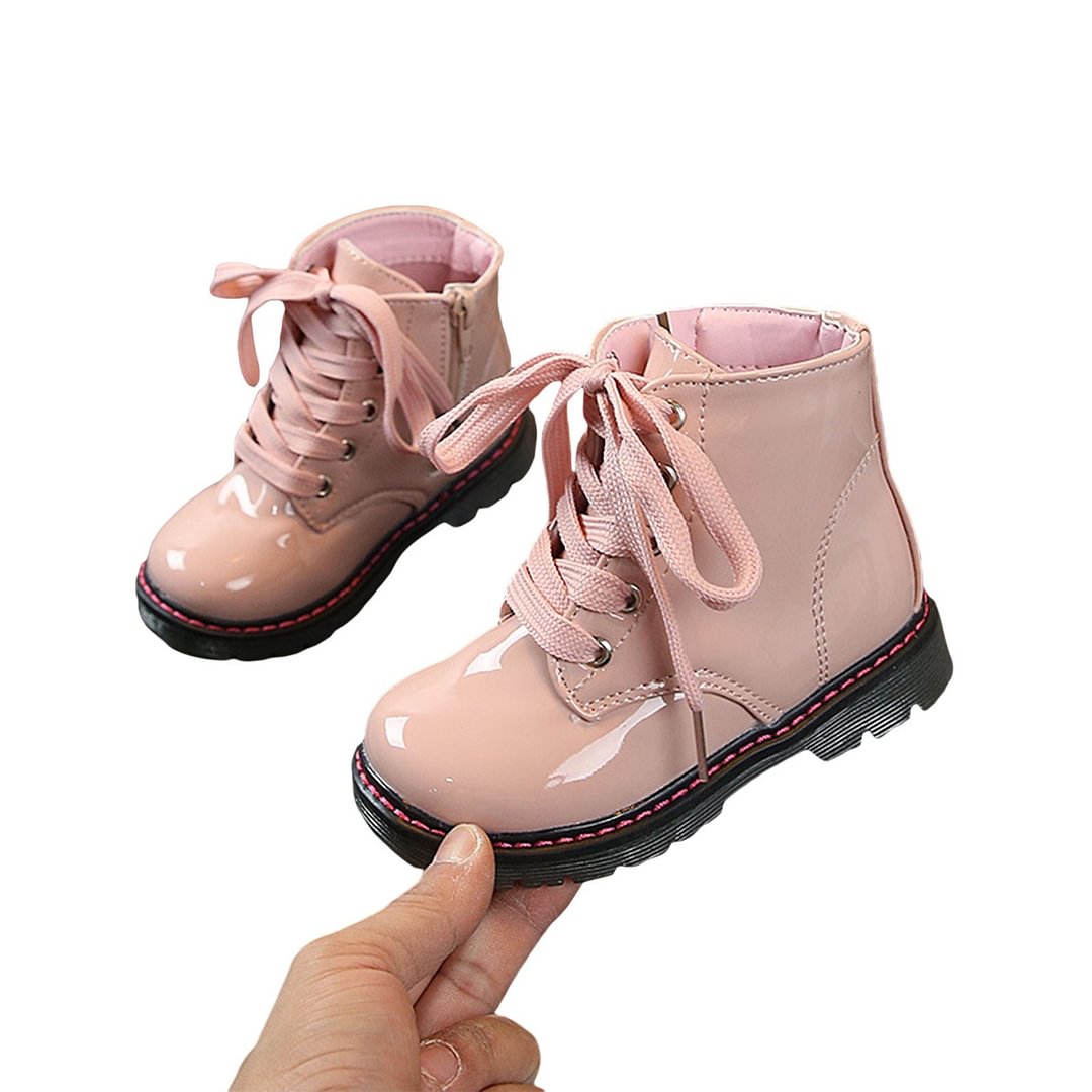 Toddler Girls Boys Martin Boots, Fashion Side Zipper Lace-Up PU Leather Non-Slip Ankle Boots
