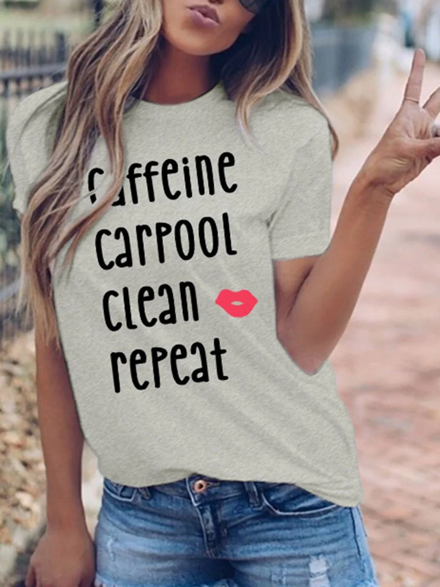 Round Neck Letters Printed T-shirt