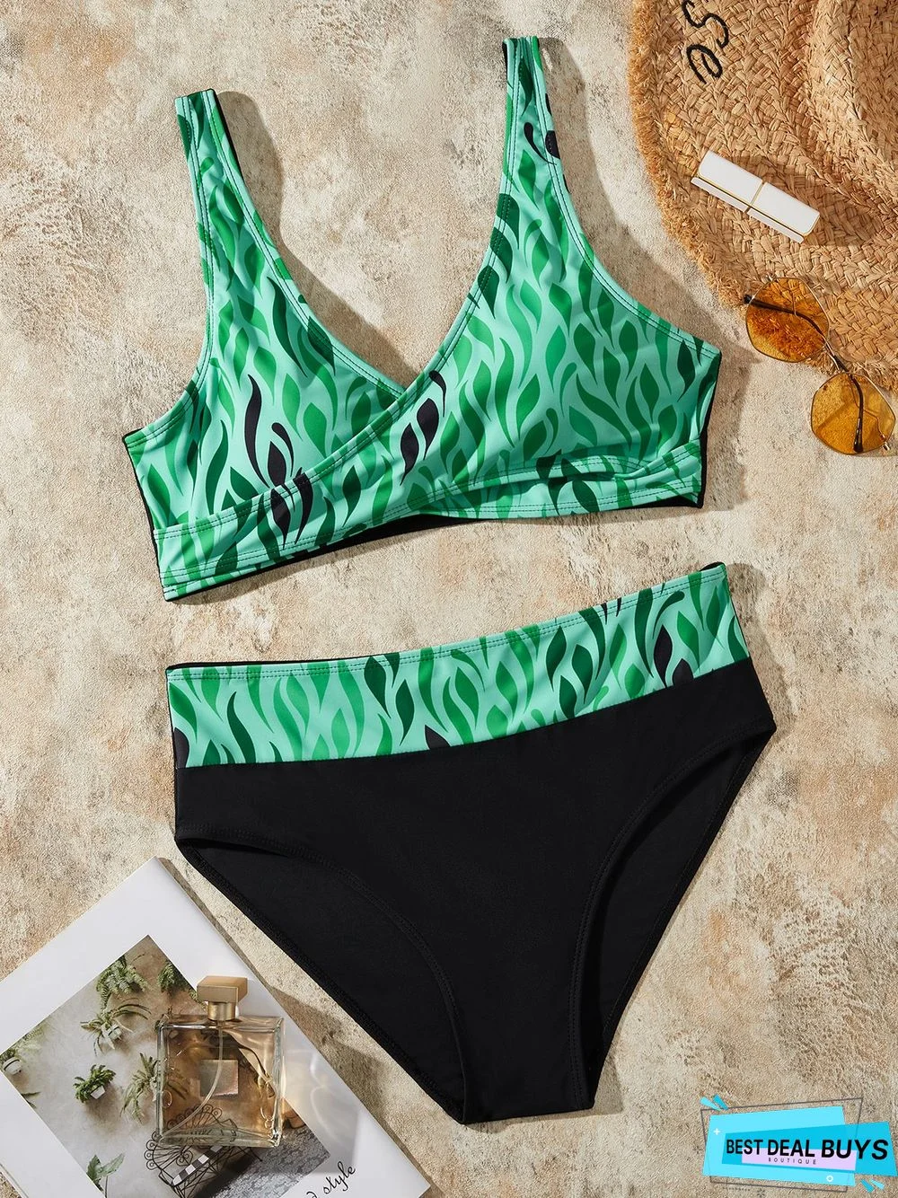 Abstract Casual Printing Spaghetti Bikinis Two-Piece Set