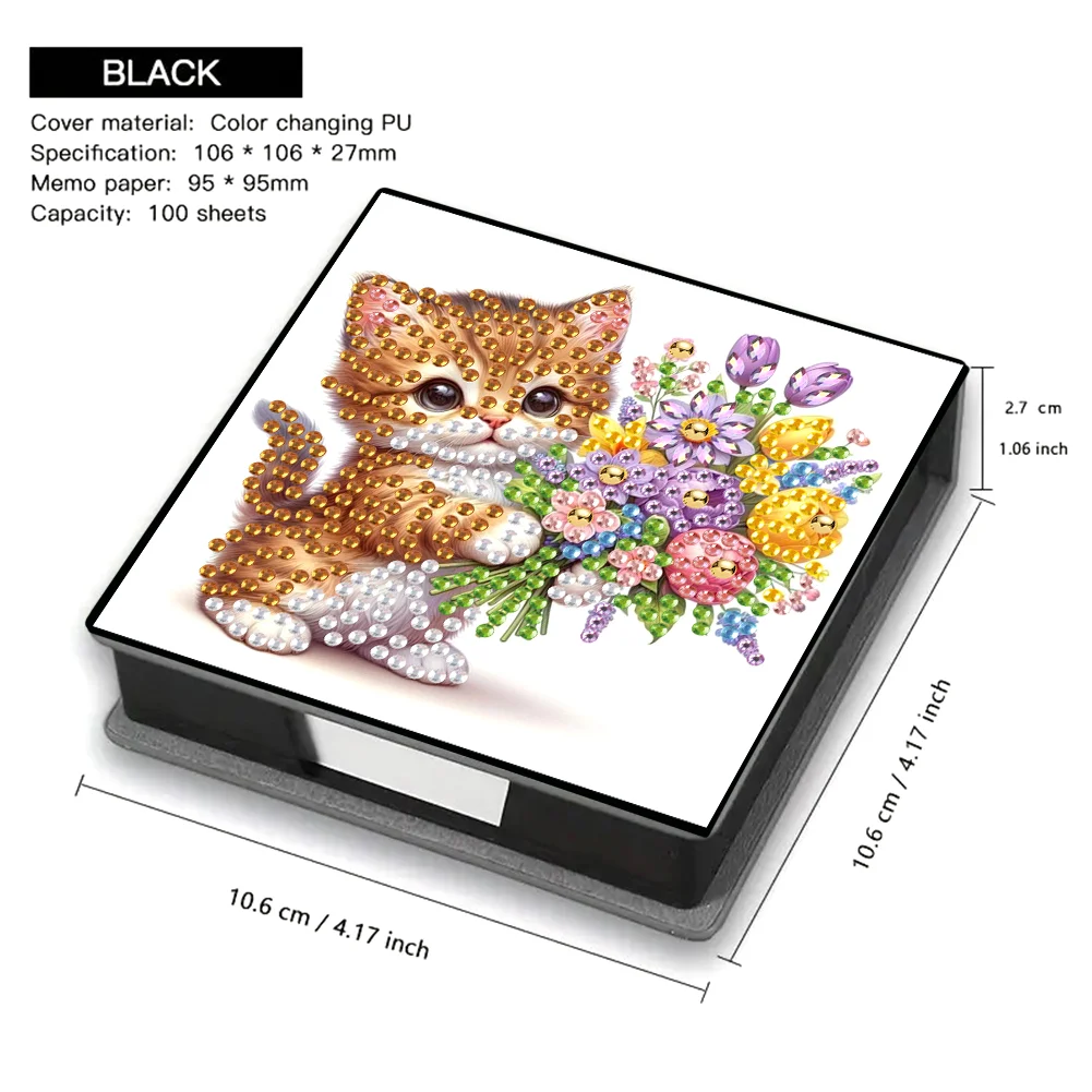 PU Cat Flower Diamond Painting Notecard Box with 160 Sheets of Paper