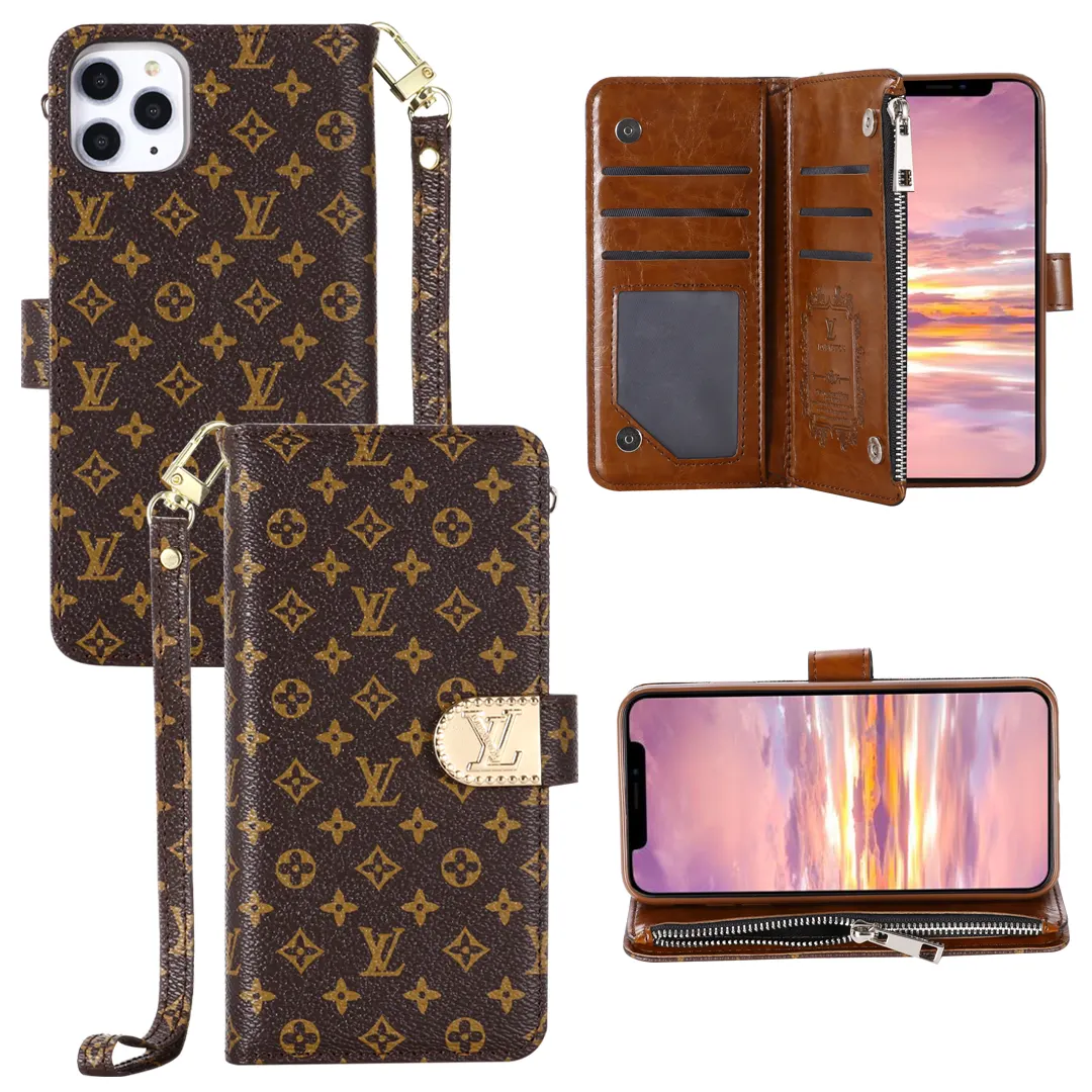 Monogram LV canvas leather wallet iPhone Samsung mobile phone case