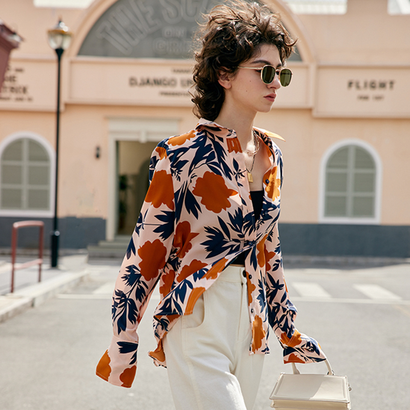 Printed Long Sleeve Silk Shirt