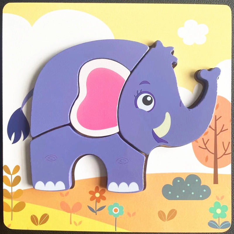 Kindergarten Children’s Enlightenment Early Education Cognition Cartoon Animal Cognition Hand-held Board Wooden Three-dimensional Puzzle Wooden Toys
