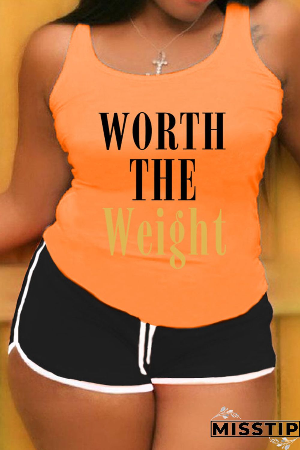 Khaki Casual Letter Patchwork U Neck Plus Size Two Pieces