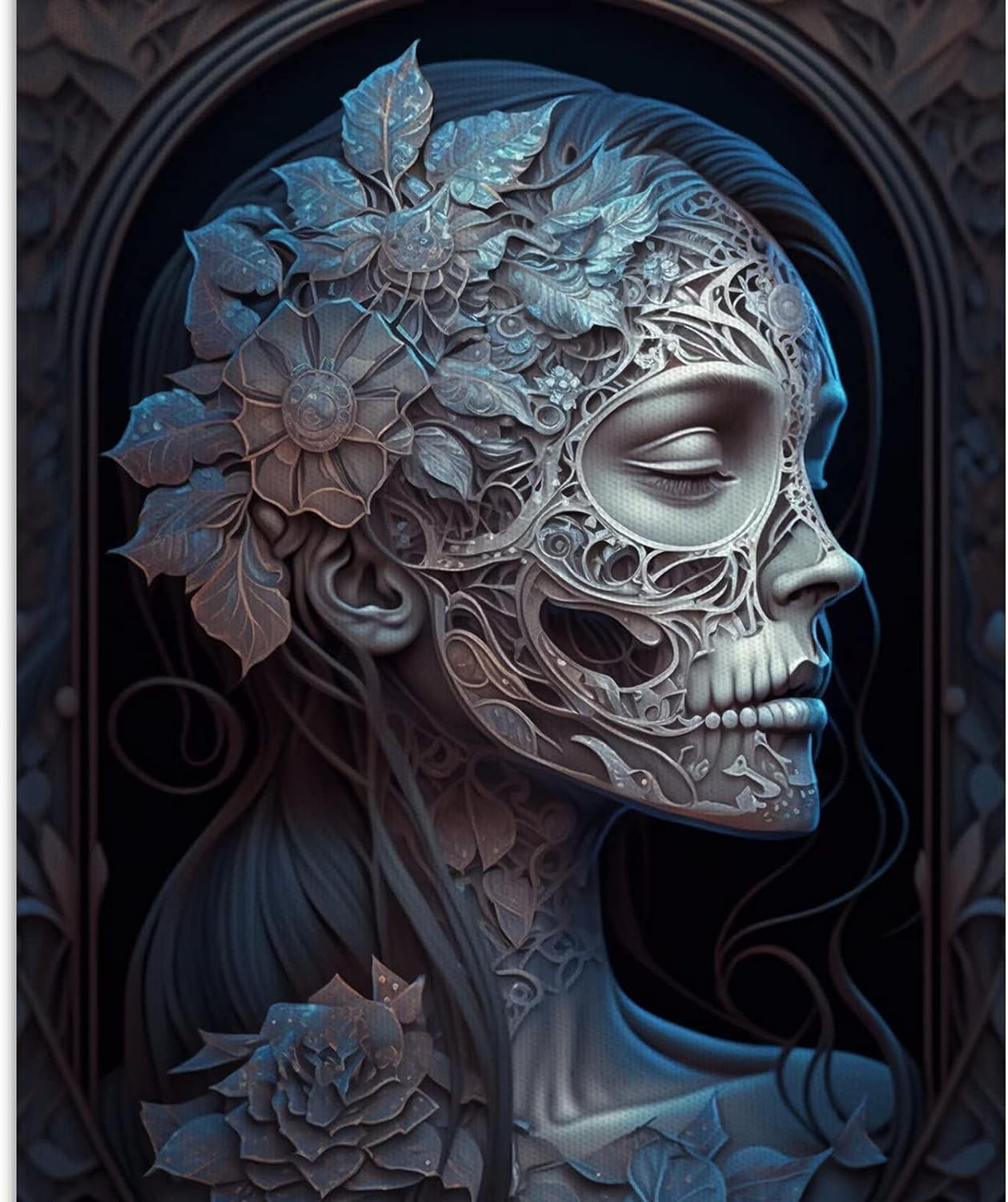 Canvas Wall Art Artwork Prints for Living Room Wall Art Picture Gift Home Decoration Canvas Print HD Printed Framed Ready to Hang Skull Women Frameless 16x24inch Sugar Skull D