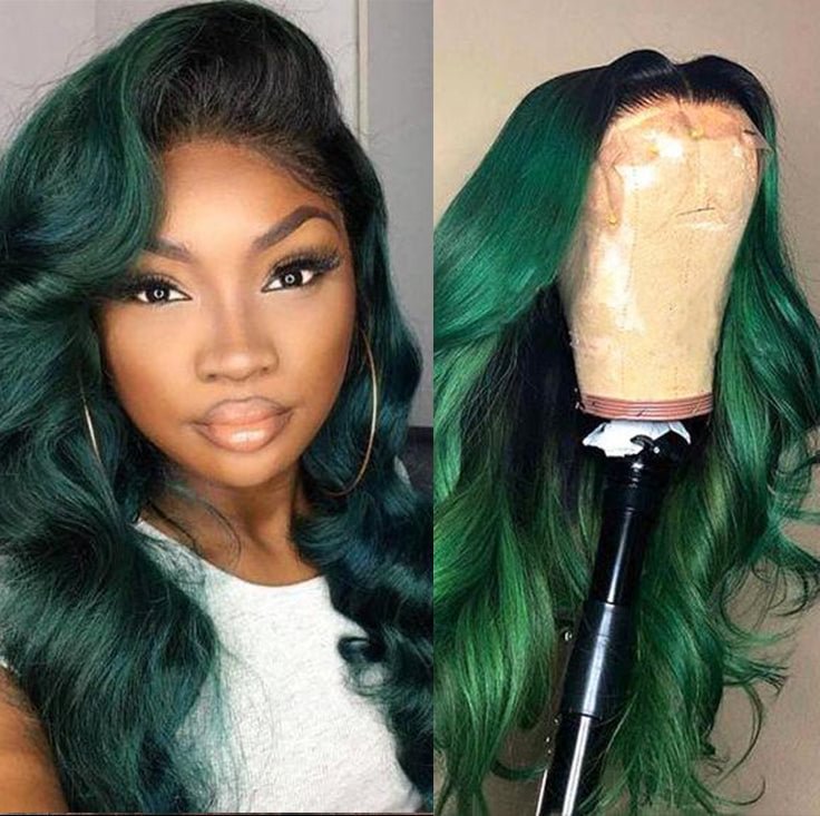 10A Virgin Wigs Dark Green Body Wave 13x1x5 T Part Lace / 134/44 Lace Front Wigs With Baby Hair 150%/180% Density Bling Hair