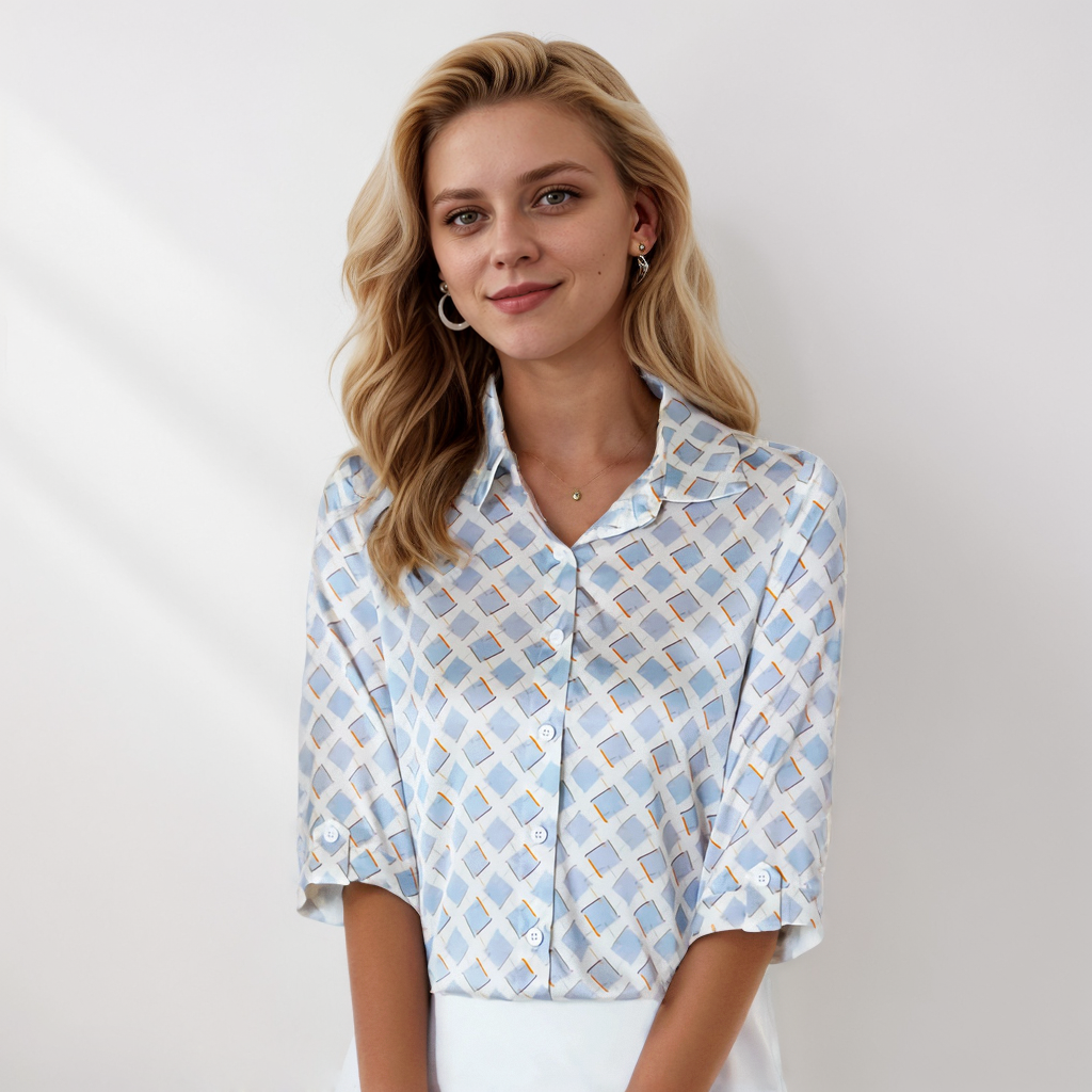 Elegant Geometric Silk Shirt for Women REAL SILK LIFE