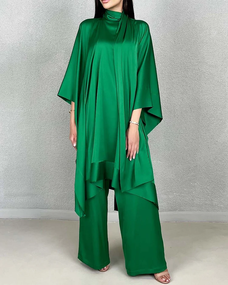 Asymmetric Turtleneck Kaftan Pant Set