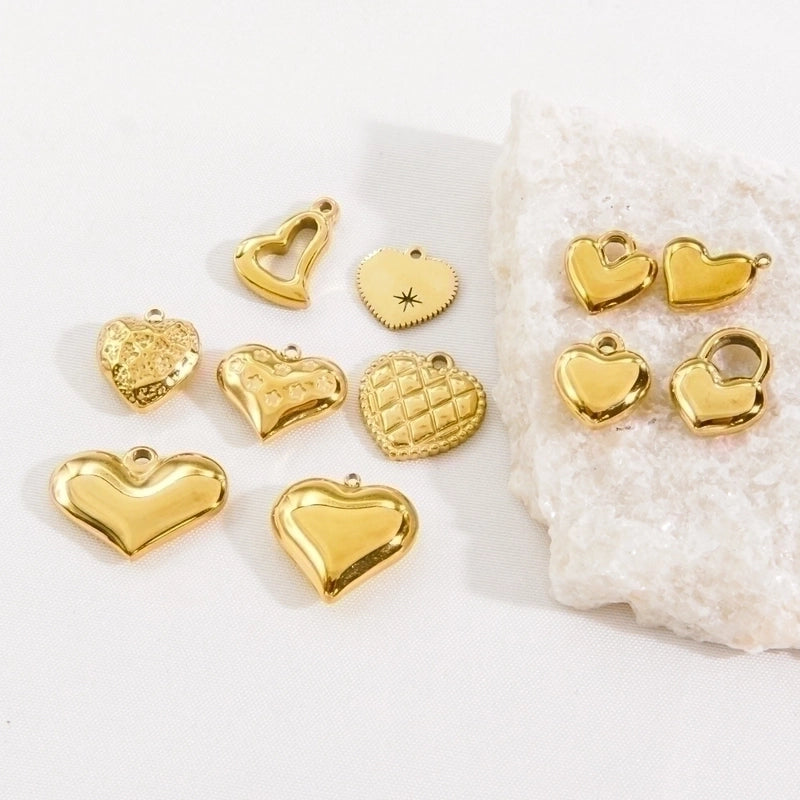 10 Pcs/Package 304 Stainless Steel 14K Gold Plated Heart Shape Pendant