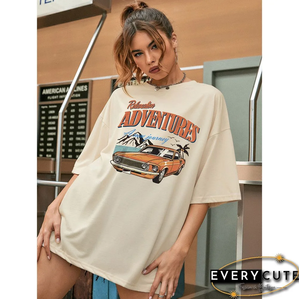 Casual Simple Car Printed Short Sleeve T-Shirt