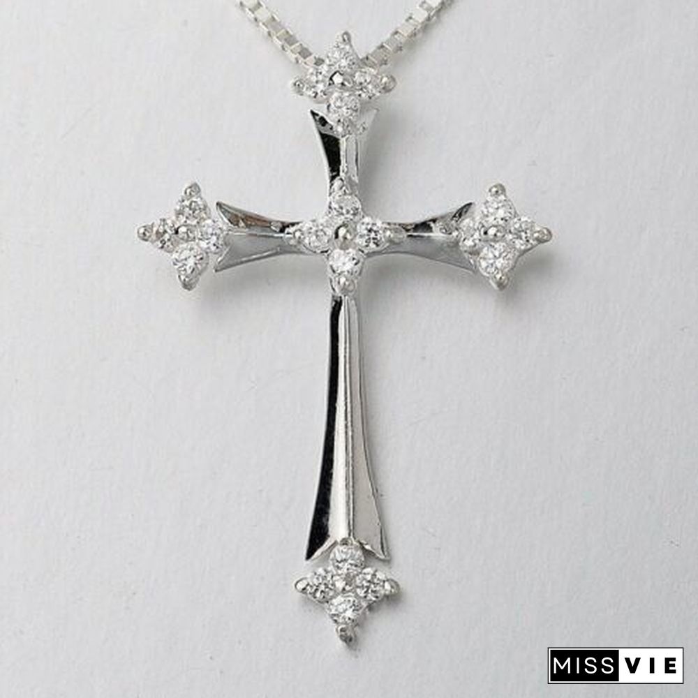Fashion Cross Crystal Pendant 925 Sterling Silver Chain Necklace Women&rsquo;s Jewelry Luck Necklace Best Gifts