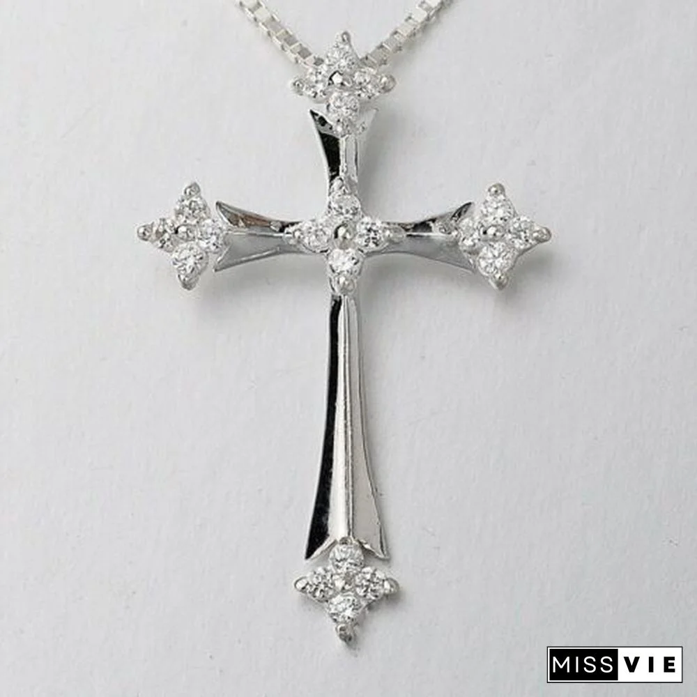 Fashion Cross Crystal Pendant 925 Sterling Silver Chain Necklace Women&rsquo;s Jewelry Luck Necklace Best Gifts