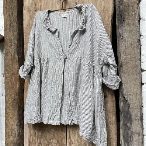 Vintage Stripes V Neck Linen Cotton Comfy Shirt