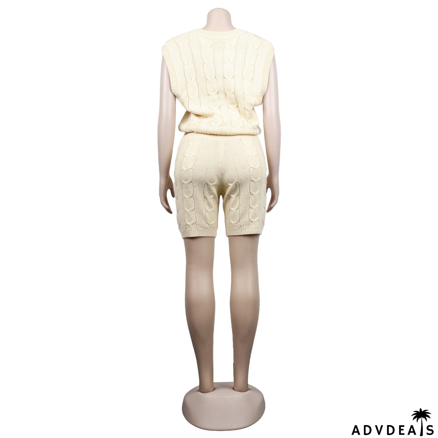 Sexy Solid Deep V Neck Sleeveless Loose Sweater Slim Shorts Two Piece Set