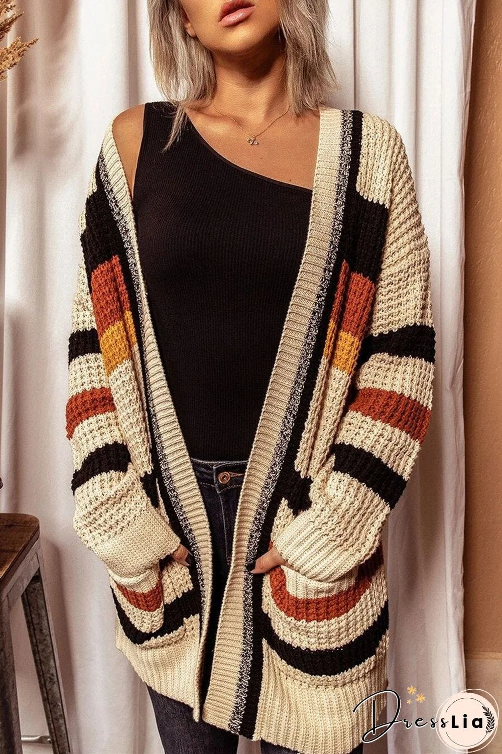 FLorcoo Long Sleeve Loose V-Neck Cardigan Sweater