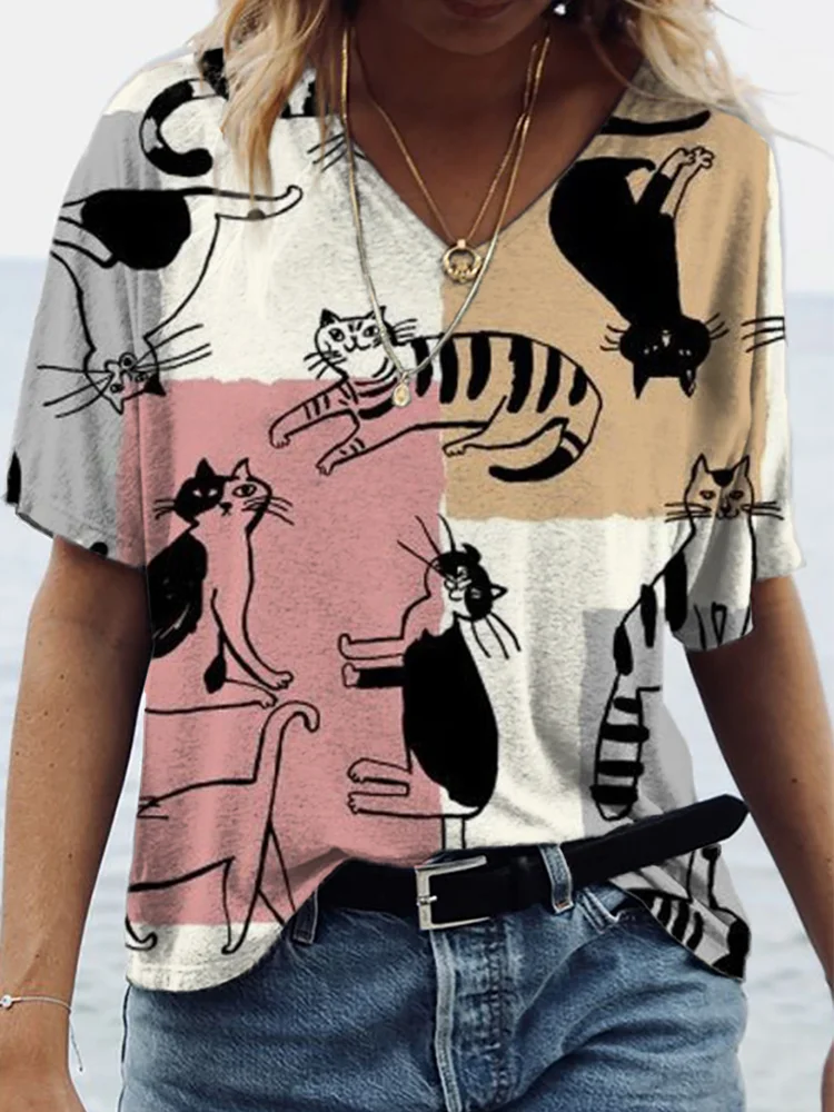 Cat Colorblock Art Graphic T Shirt