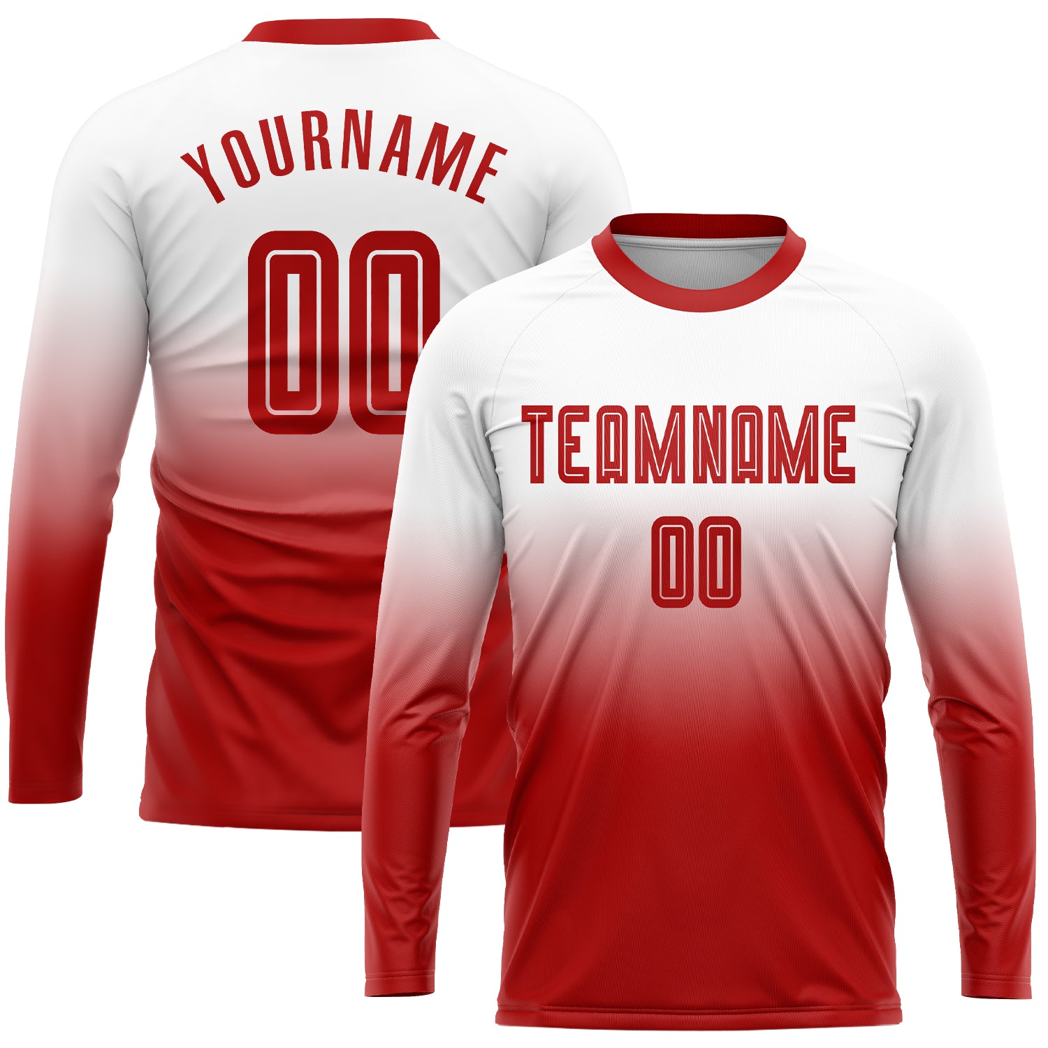 Custom White Red Sublimation Long Sleeve Fade Fashion Soccer Uniform Jersey | captainssportss.com