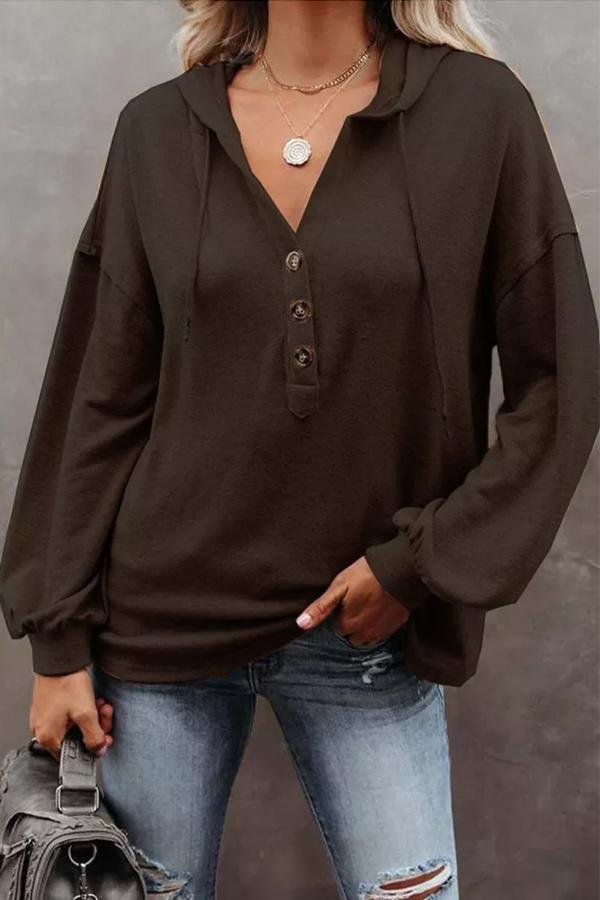 Casual Long Sleeve Hood Buttons Sweatshirt