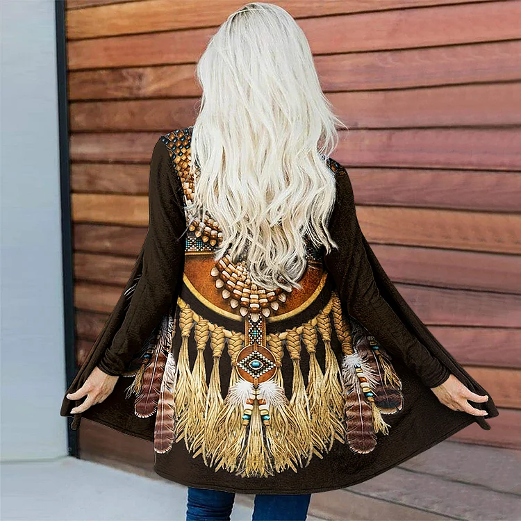 Western Print Long Sleeve Casual Cardigan