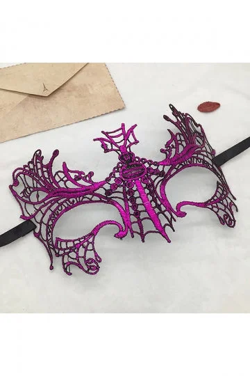 Sexy Spider Lace Half Face Eyes Mask For Lady Halloween Party Purple-elleschic