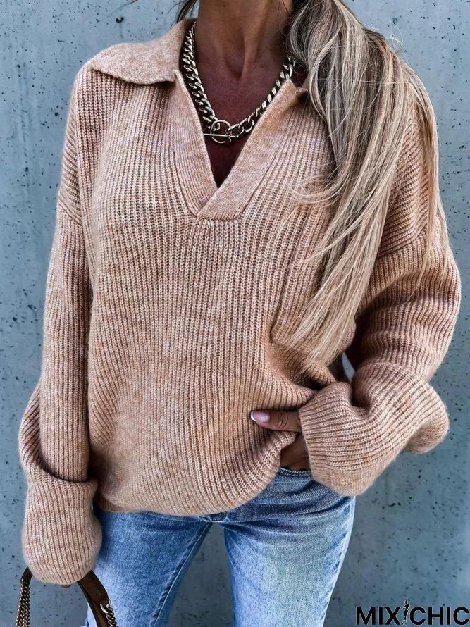 Casual Long Sleeve V-Neck Sweater