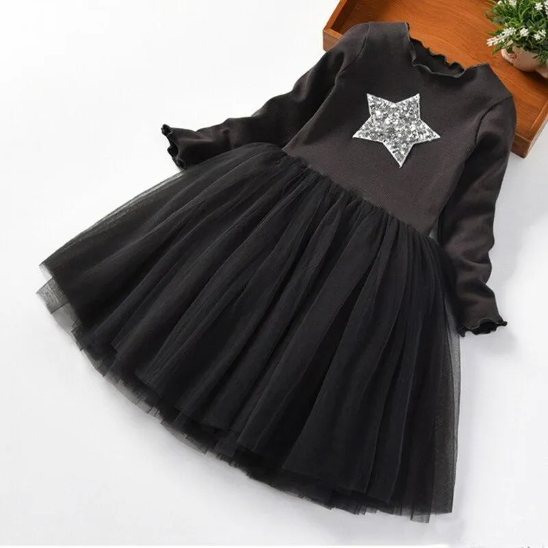 Girls Autumn Princess Dress For Kids Long Sleeve Polka Dot Bow Party Dress Birthday Wedding Vestidos Children Winter Clothing 8T