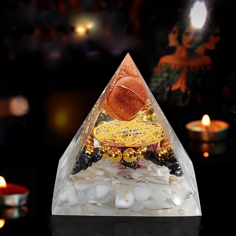 Red Coral with White Agate Healing Orgone Pyramid