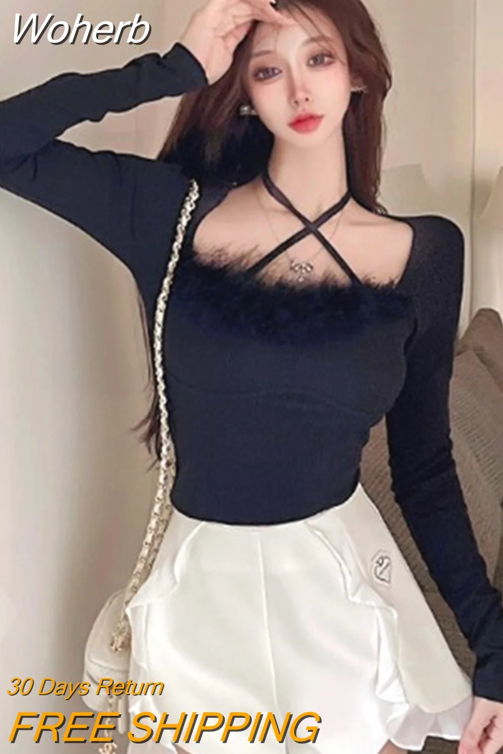 Woherb Blusas Mujer De Moda Fashion Woman Tshirts Sexy Slash Neck Long Sleeve Tunic T-shirts Korean Tees Temperament Y2k Tops