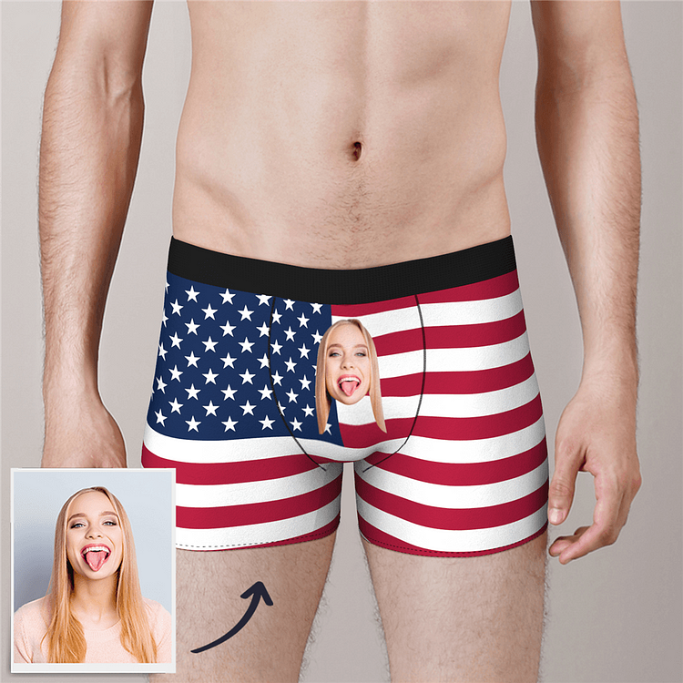 Custom Photo Man Boxer USA Flag