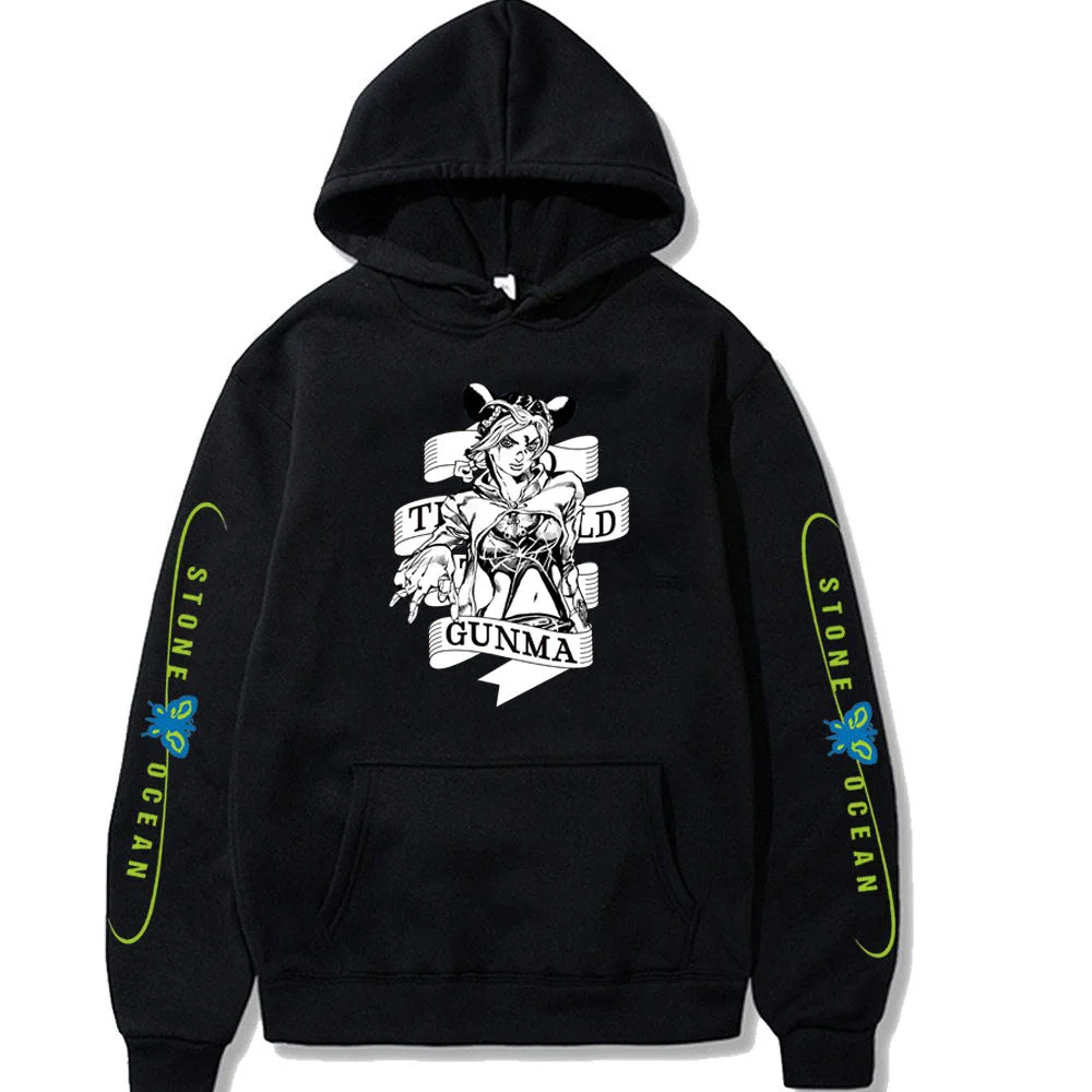 JoJo's Bizarre Adventure Hooded Stone Ocean Graphic Pullover Tops-elleschic