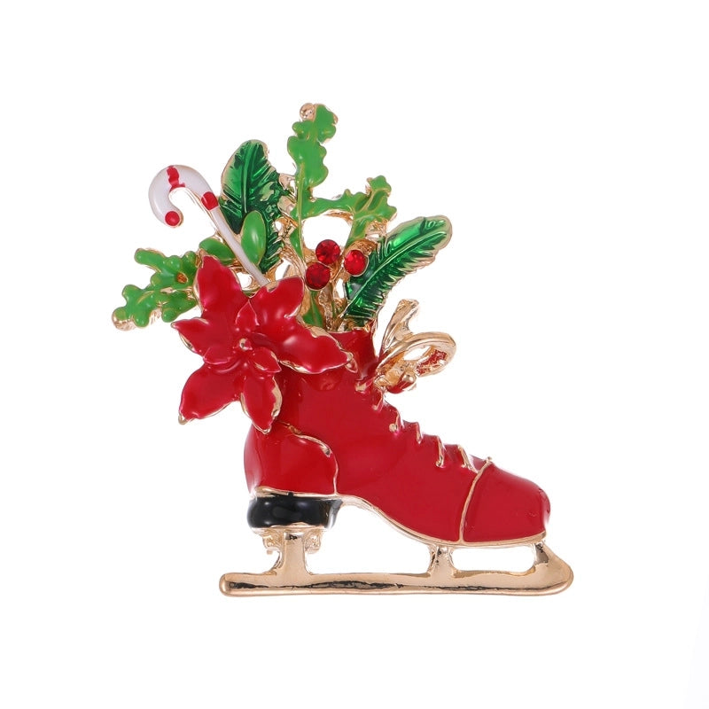 Cute Pin Gift Box Snowman Elk Zinc Alloy Enamel Plating Inlay Rhinestones Unisex Brooches