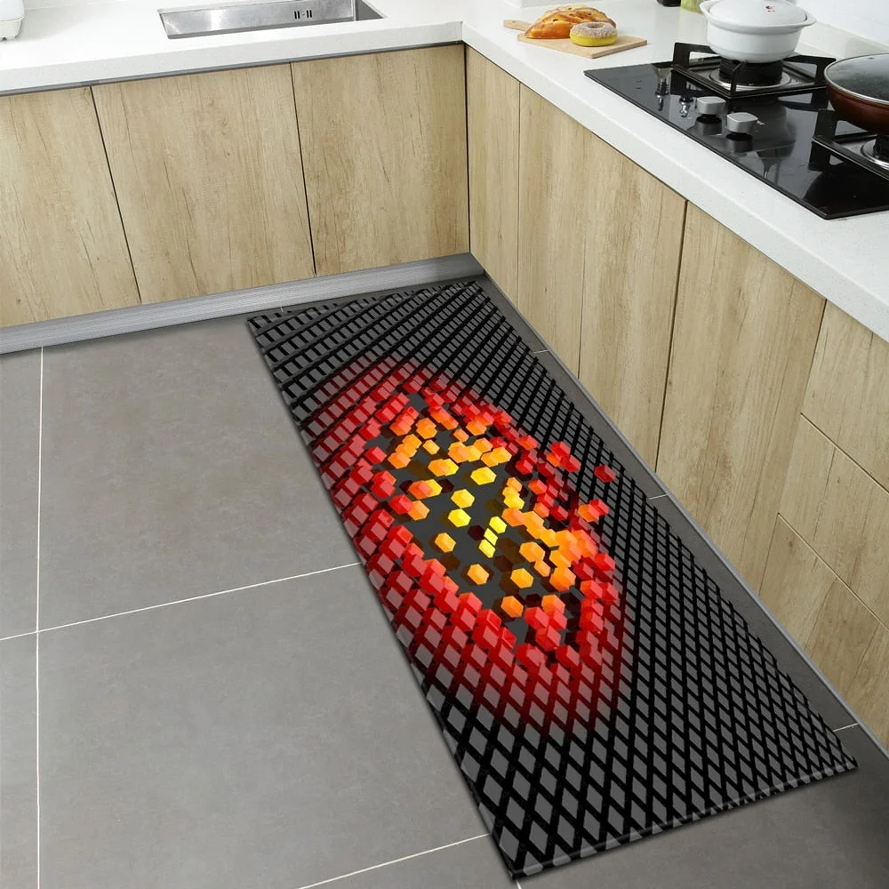 Kitchen Floor Mat Home Entrance Doormat 3D Geometry Living Room Bedroom Decoration Carpet Hallway Balcony Bathroom Anti-Slip Rug
