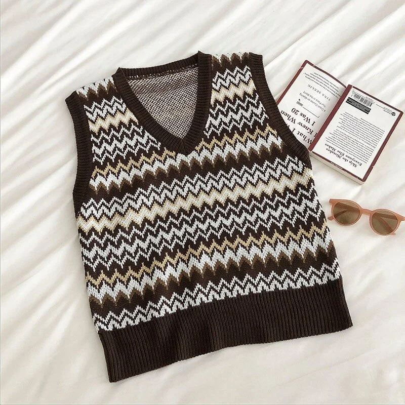 Sweater Vest Women Elegant Preppy Korean Style Loose Popular Vintage Tops Sleeveless All-match Chic V-neck Simple Autumn Fashion