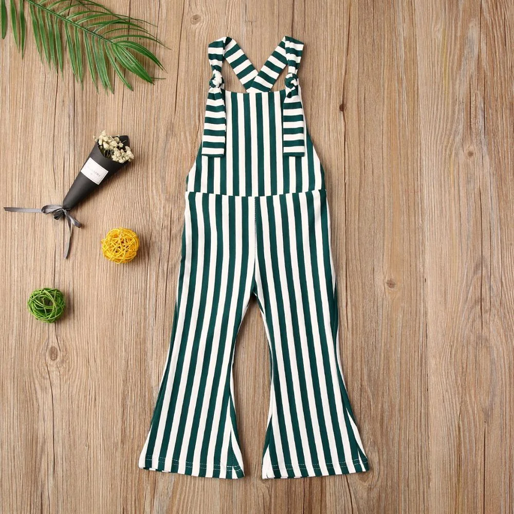 2020 Baby Summer Clothing 6M-5T Infant Kids Baby Girls Romper Striped Jumpsuits Flare Long Pants Sunsuit