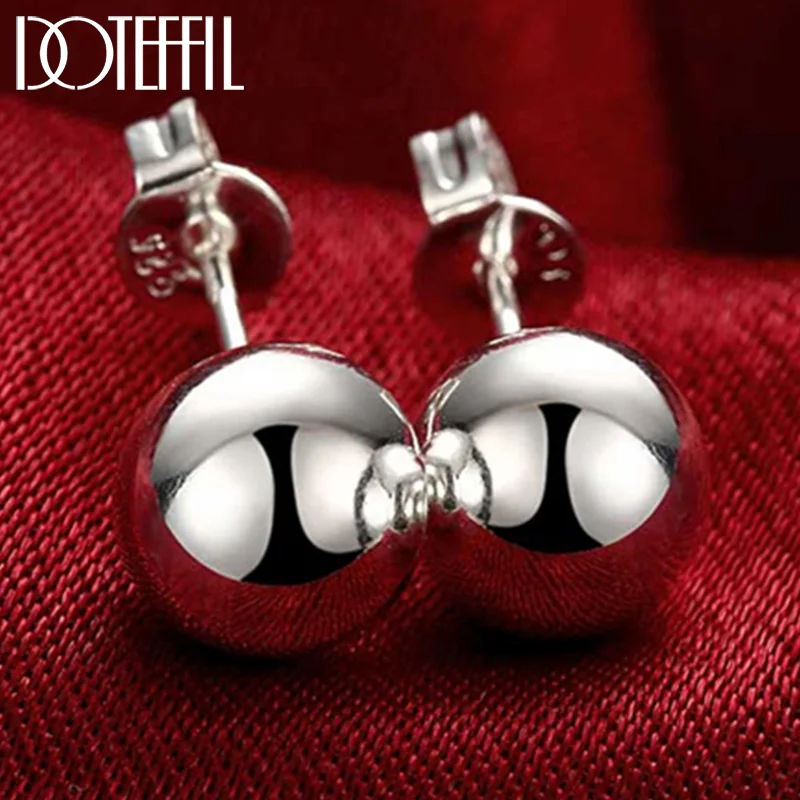 DOTEFFIL 925 Sterling Silver 8mm/10mm Round Circle Solid Ball Bead Stud Earring Woman Jewelry