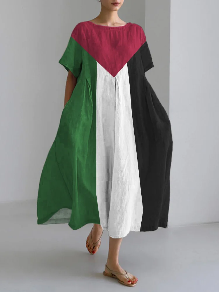 2024 Free Palestine Flag Linen Blend Maxi Dress