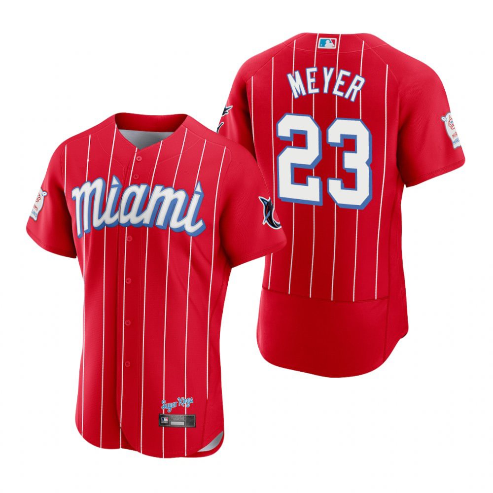 Men's Miami Marlins Max Meyer Red 2021 City Connect Authentic