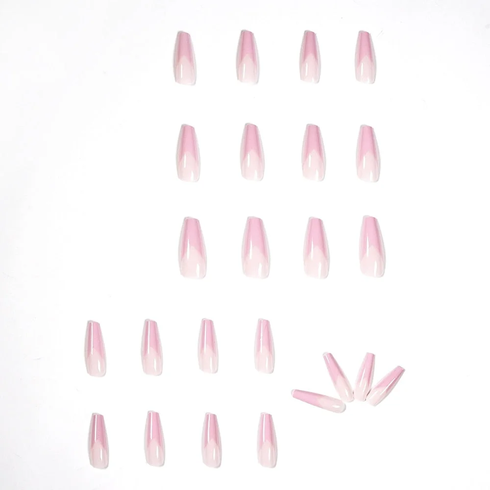 24pcs Detachable French Pink Coffin False Nails With Designs Wearable Ballerina Fake Nails Full Cover Nail Tips Press On Nails