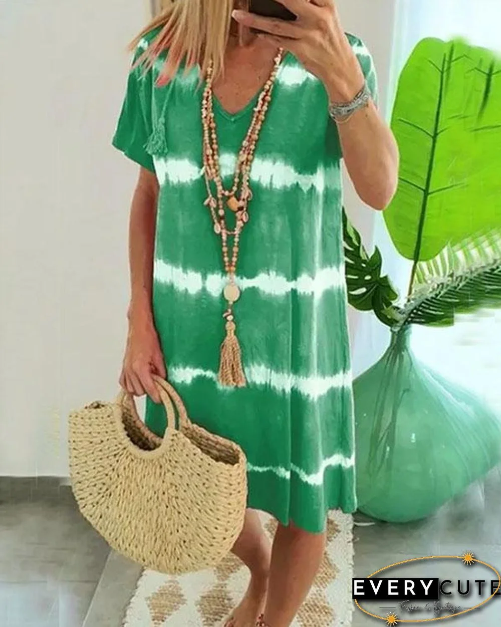 Felidress.com Tie Dye Striped Loose Mini Dress