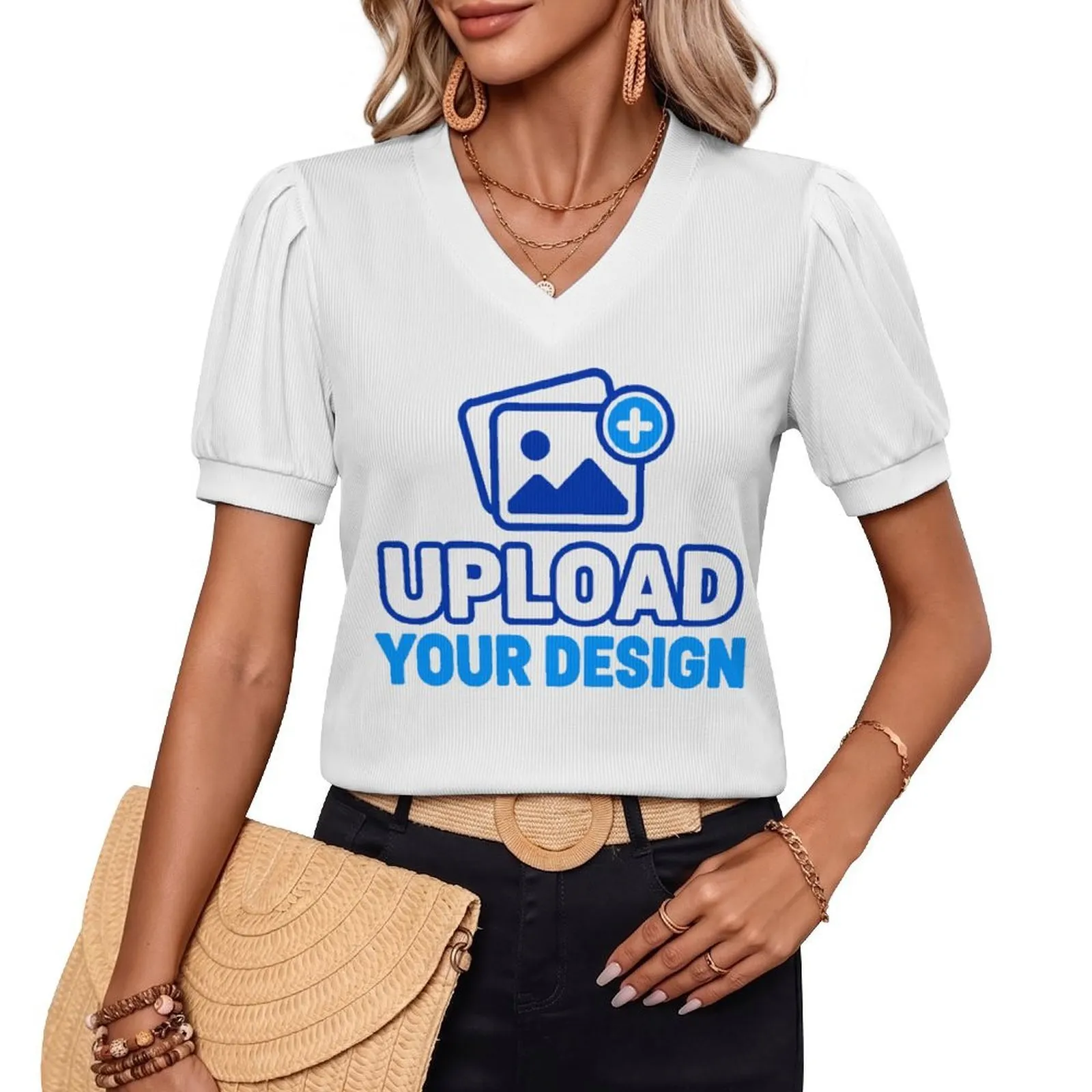 V-Neck Bubble-Sleeve T-Shirt custom full-print product view 8