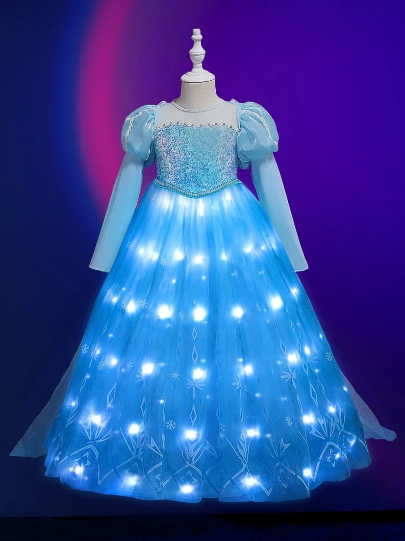 Light-Up Snow Princess Long-Sleeve Party Dress for Girls
