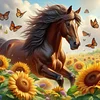 Sonnenblumenpferd - Diamantmalerei mit Rundbohrer - 40*40cm