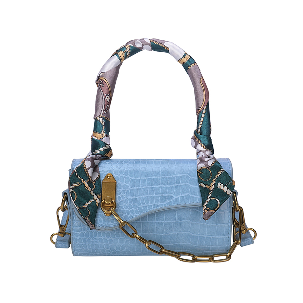 

Women Silk Scarf Handle Handbag Alligator PU Chain Shoulder Bags -Blue, 501 Original