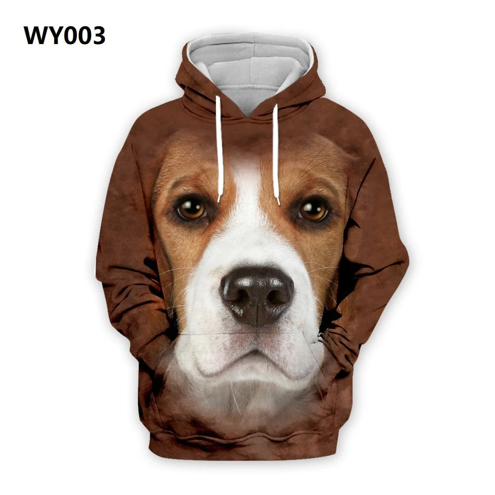 Spring Autumn Mens Hoodies with Cap 3D Digital Dog Pet Print Long Full Sleeves Casual Hip Hop Counple Women Clothes Front Pocket