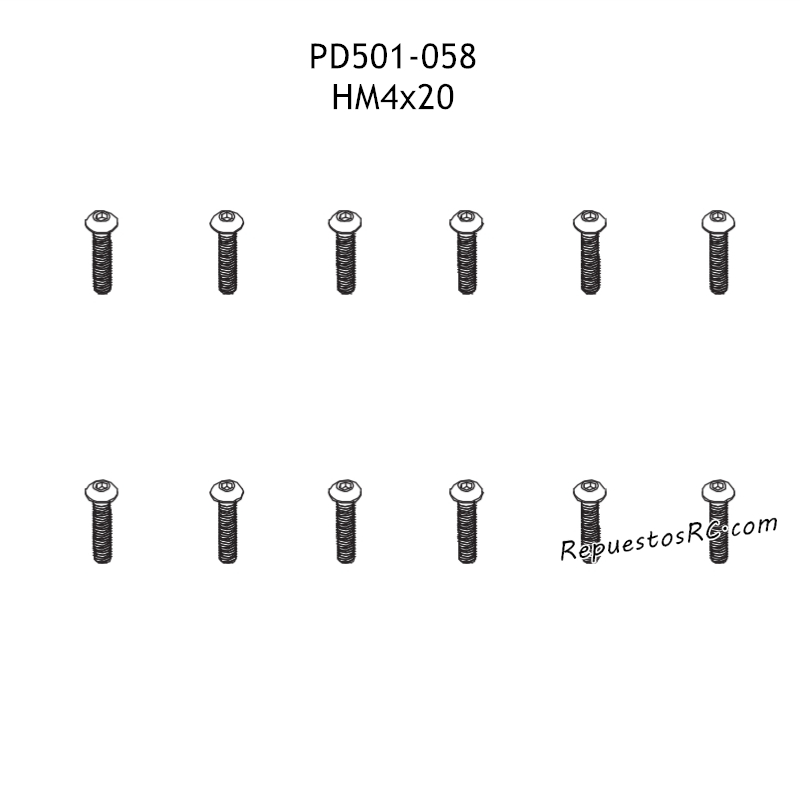 PD RACING TK10 Piezas HM4x20 Tornillo Hexagonal con Cabeza en B PD501-058