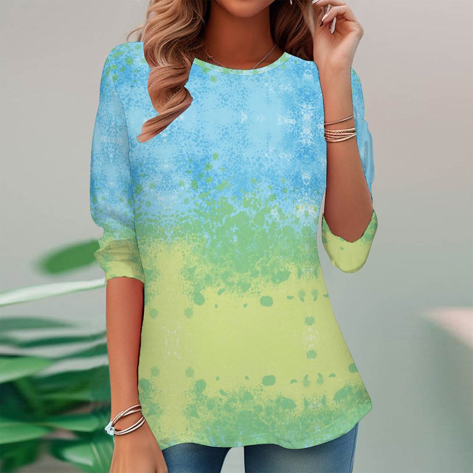 Women Long Sleeve V-neck Graphic Floral Printed Top
